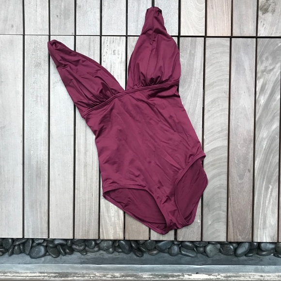 Carmen Marc Valvo | Burgundy 1 Piece Bathing Suit - Picture 1 of 3